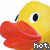Pixelated yellow duck head with large red beak, black eye with white highlight, and 'hot.' text in bottom-right corner.