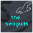 A dark gray textured background with a white outline of a seagull and cyan pixelated text reading "the seagulls are going to attack!!".