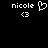 Pixelated white text 'nicole' with a heart symbol and '<3' on a black background, showing two states where the heart symbol is present in one state and absent in the other.