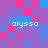 Pixelated of pink, purple, and blue squares with four instances of the text 'alyssa' in light cyan