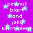 A static image with a bright purple background featuring light blue stars and repeated white text reading "peanut blart and jelly WHOT-WHOT" in a pixelated font.
