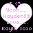 Two identical heart-shaped icons with pink text on black background, each displaying 'I <3... Yooh..... Hayden!!!!! Love.... Kayla xoxo' in pixelated font.