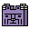Four pixelated purple maze-like icons with black borders and white accents arranged in a on gray background