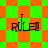 Four identical pixelated 'RULE' text icons with a vertical line above each, set against alternating green and orange backgrounds in
