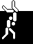 Three black square display white pixelated figures in dynamic poses with a ball, showing sequential motion changes