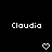 Pixelated black background displays repeated "Claudia" text above heart icons in a pattern with subtle animation changes