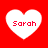 Four white heart shapes on a red background, each containing the name 'Sarah' in red pixelated text.