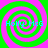 Four identical spiral patterns in green and pink with cyan text 'Holly McG' overlaid on each spiral.
