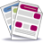 Pixelated icon with white base, blue and green accents, and multiple magenta shapes on a gray background.