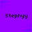 Purple background with repeated 'Stephyy' text and blue star-shaped pixel art elements arranged in a pattern