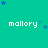 Pixelated teal background with repeated white text 'mallory' and scattered blue stars, some stars animate to different positions across frames.
