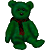 Static pixelated green teddy bear icon with red tie against gray background, rendered in low-resolution style typical of early 2000s instant messaging platforms.