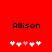 Red background with black text 'Allison' above two of white and pink pixelated hearts