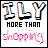 A 5x5 contact sheet of animated AIM buddy icons featuring the text "ILY MORE THAN" followed by various nouns, with each frame showing different colored text and some frames displaying "LIFE" instead of a noun.