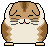 Animated contact sheet of 18 pixel art frames showing a chubby brown and white cat-like creature in various poses with closed eyes, paws covering face, or crossed arms on gray background.