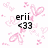Pixelated icon with black text 'erii' and '<33' over pink floral patterns on white background.