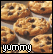 chocolate chip cookies with the word 'yummy' displayed in pixelated text at bottom left, showing animation changes across frames