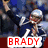 Four- of football player images with text labels: BRADY, MOSS, WELKER in red and blue boxes; New England Patriots logo on white background