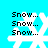 Pixelated snowflake icon with repeating "Snow..." text on cyan background, showing animation variation