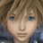 Pixelated close-up of a character's face with light brown hair and blue eyes, rendered in low-resolution style on a transparent background.