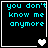 Four identical display cyan pixelated text 'you don't know me anymore' on black backgrounds with white borders, each containing a different heart symbol