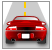 A red sports car viewed from the rear on a gray road with yellow lane markings, enclosed in a light gray border.