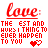 A 6-frame animated contact sheet of red pixelated text and heart icons on a white background, displaying variations in spelling errors within the phrase "love: THE BEST AND WORST THING TO EVER HAPPEN TO YOU" across frames.