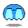Two side-by-side pixel art frames of a blue ghost-like character with light blue tears, black eyebrows, and a small mouth on a gray background.
