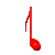 Red musical eighth notes with varying stem positions and notehead shapes on a gray background.