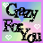Pixelated text 'Crazy For You' in black with white dots on a pastel gradient background, surrounded by four pixel hearts.