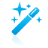 Blue pixelated magic wand with four blue starbursts on a light gray background, rendered in a low-resolution style.