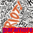 A static image with a gray textured background featuring repeated orange 'RIOT!' text and colored 'paramore' labels.