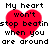 Red heart-shaped icon with black text reading "My heart won't stop beating when you are around" displayed in a