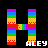 Two identical pixelated H-shaped icons with rainbow stripes and red patterned sections, each displaying 'ALEY' in white text below.