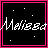 nine black squares with pink borders, each containing white text 'Melissa' over scattered white dots on a dark background