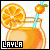 Pixelated image of a glass filled with orange liquid, garnished with an orange slice and a small orange fruit on a stem with a green leaf, with text "LAYLA" in white block letters on a black background at the bottom left.