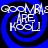 Four identical circular icons arranged in a , each with blue and black concentric rings surrounding white text on a dark background