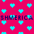 Pixelated cyan hearts on a bright pink background with repeated dark blue text reading "SHMERICA" across the image.