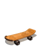 A brown skateboard with black wheels shown in multiple angles and orientations against a gray background.
