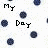 Pixelated text fragments and blue dots on white background with pink heart symbol, animated as static image.
