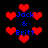 Pixelated red hearts and blue text "Jack & Britt" on black background, with heart shapes changing size and position across frames.