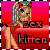 Pixel art contact sheet of two animated frames showing a cartoon woman in red outfit with devil horns and text "kitten" on her chest against pink-to-red gradient background.