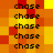 repeating 'chase' text over a pixelated orange and yellow background with red accents, appearing as an animated sequence