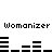 Pixelated text "Womanizer" appears above and below a horizontal bar graph with black bars on white background, showing two distinct frame states.