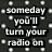 Pixelated text displays song lyrics with repeated phrases on a dark background, featuring white dots and black outlines.