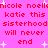 Pixelated red text on bright pink background with white starbursts repeating 'nicole noell katie this sisterhood will never end' in multiple