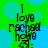 Green background with blue circles and black text reading "i love rachael morgan" in a pixelated style.