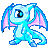 A light blue dragon with pink wings in a of nine poses showing eye and mouth expression changes