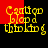 Yellow pixelated text 'Cantigop bloop a thinking' on black background with red rectangular blocks shifting position across frames.