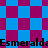Pixelated blue and magenta checkered pattern with repeated text "Esmeralda" in black font across the image.